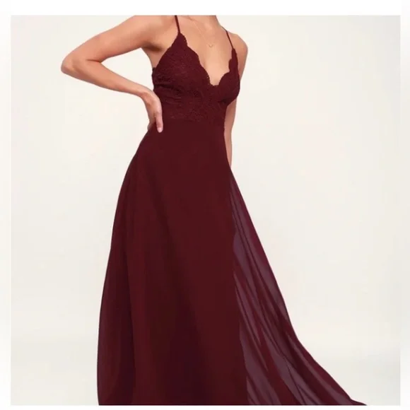 NWT Lulus Madalyn Burgundy Lace Maxi Dress Size L Formal Wedding Guest - Picture 2 of 9